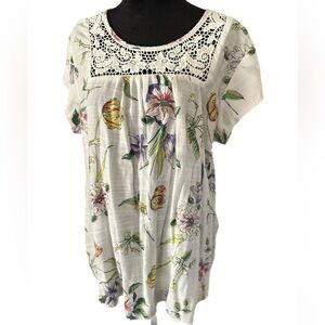 Liz Claiborne White Floral Blouse with Lace